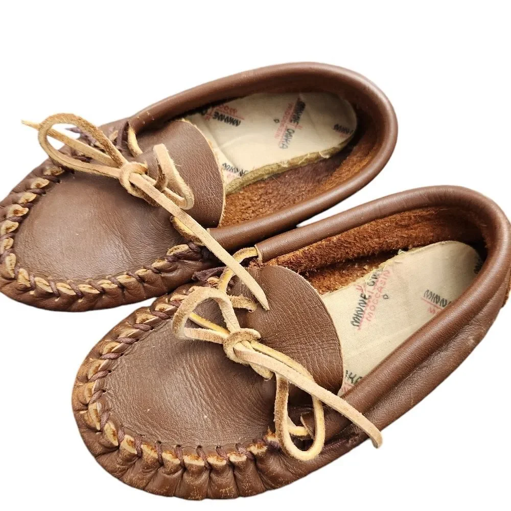 Minnetonka Kids Moccasins Size 9 Toddler Brown Leather Flat Shoes